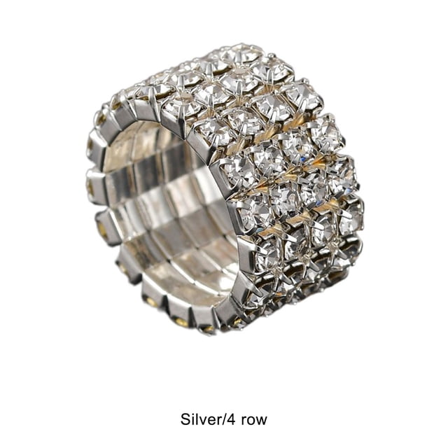 maskred Alluring Elastic Ring Exquisite Crystal Inlays For Mesmerizing Shine Alloy Is silver 4 rows 1Set