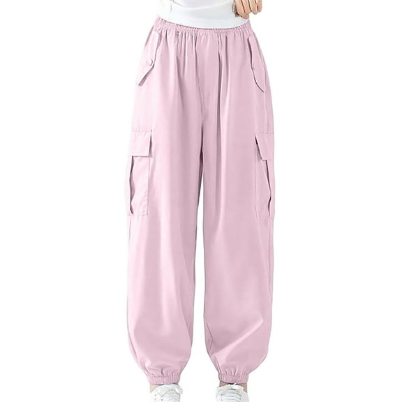 Cargo Pants Kids Slim Fit Cargo Joggers Elastic Waist Pink Cargo with Pockets Kids Clothes Girls Size 7-8 Years