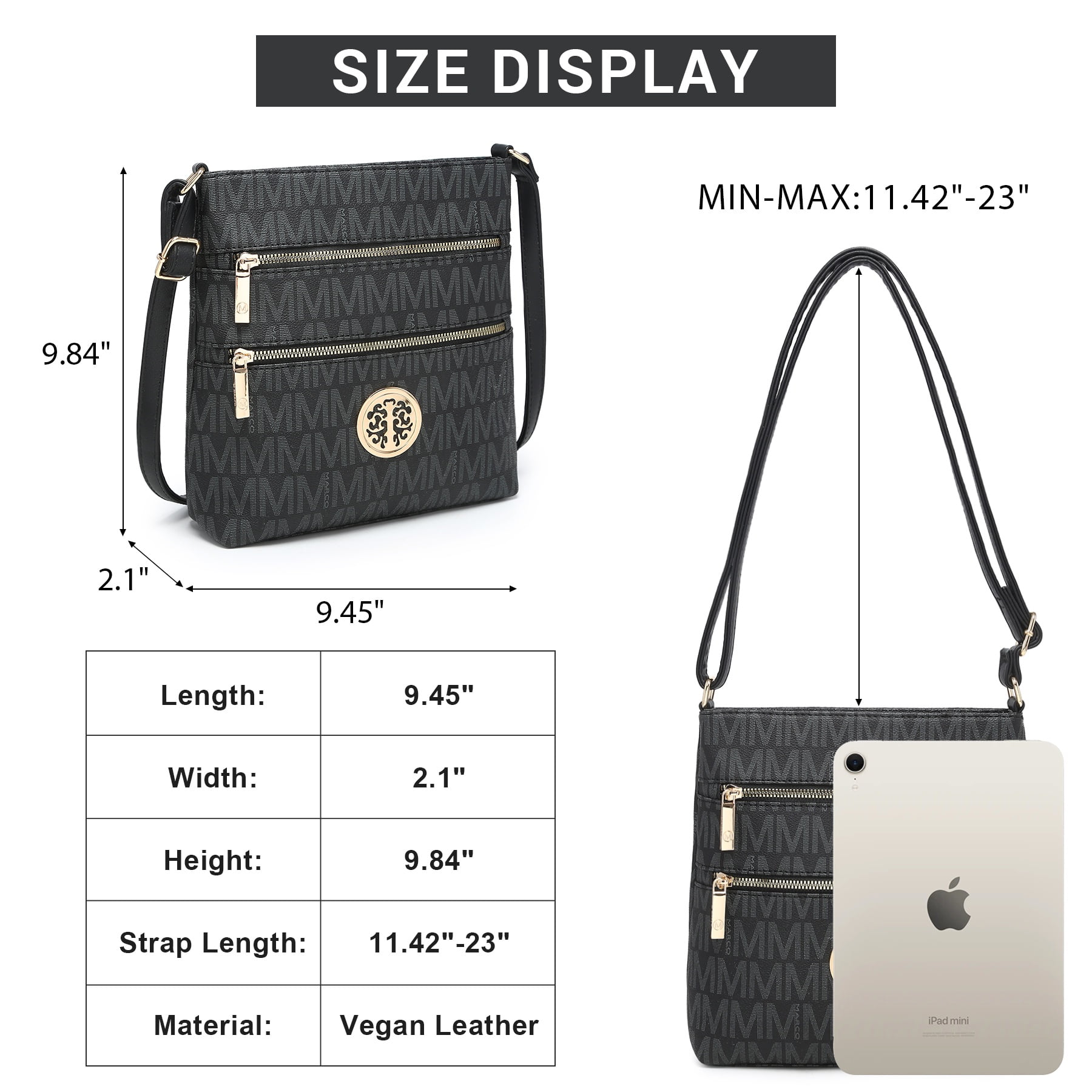 VANSARTO Crossbody Bags for Women Multi Pocket Crossbody Purses Trendy Vegan Leather Shoulder Handbags with Adjustable Strap (Black)
