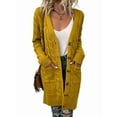 thumbnail image 3 of Women'S Autumn and Winter Long Sleeve Cardigan Sweater Cable Knit Front Button Long Coat Yellow XL, 3 of 7