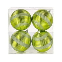 National Tree Company Christmas Ornaments, Lime Green, Swirling Glitter, Shatterproof, Set of 4