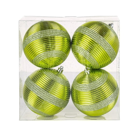 National Tree Company Christmas Ornaments, Lime Green, Swirling Glitter, Shatterproof, Set of 4