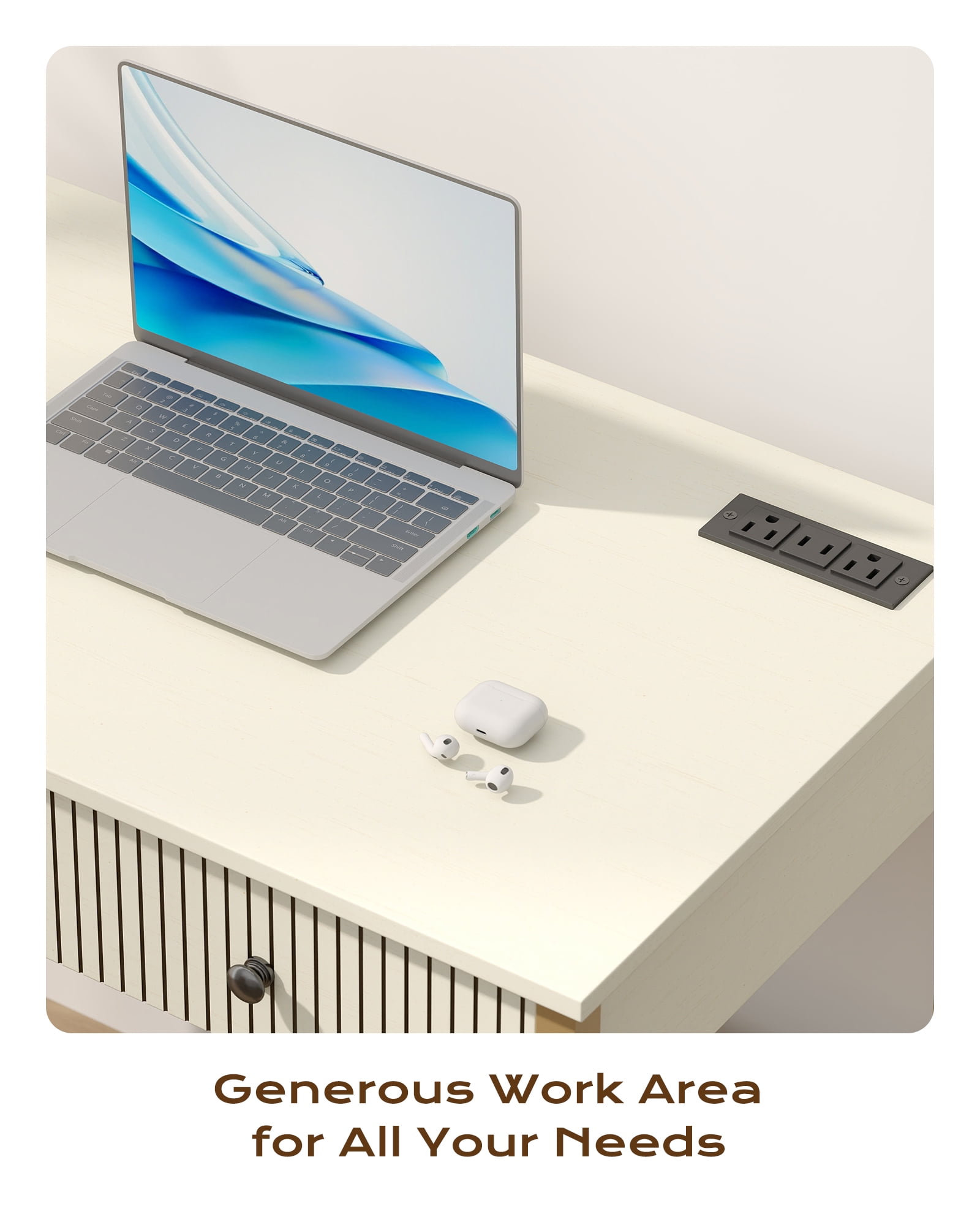 Manxile Fluted Computer Home Office PC Desk with USB Ports & Power Outlet,Writing Desk with Storage Drawers