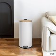 thumbnail image 7 of 30L/8 Gallon Step Trash Can with Bamboo Lid, Slim Round Stainless Steel Garbage Can, Soft Close, Removable Inner Bucket/Liner, for Kitchen Bathroom Office, White, 7 of 7