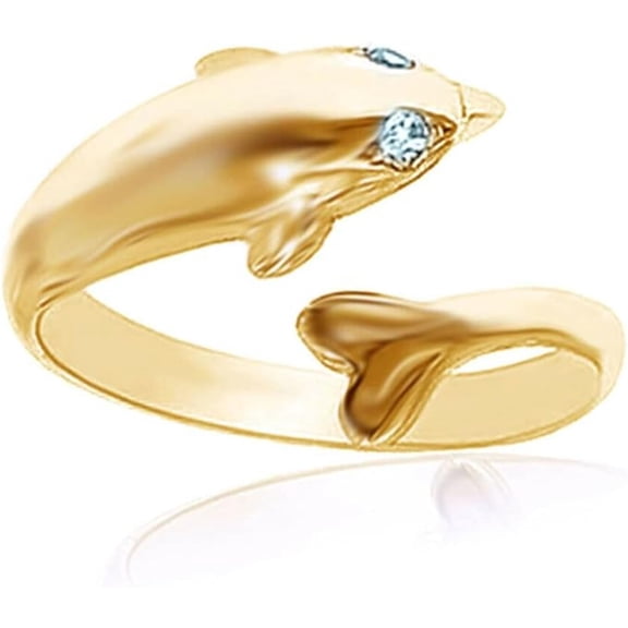 925 Sterling Silver 14K Yellow Gold Over Round Cut White Diamond Dolphin Design Adjustable Toe Ring for Women's