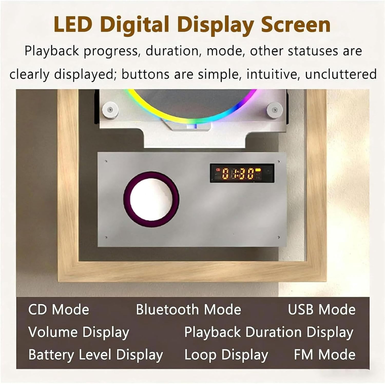 Wall Mountable CD Player, Music Frame Cd Player, Include CD, USB, FM, Two-Way Bluetooth 5.1, and AUX Modes, for Home/Corridor/Office/Wall Decor,Silver