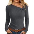 thumbnail image 2 of Hurxie Womens Fall Long Sleeve Asymmetrical Y2K Tops Cozy Ribbed Fabric, Slim Fitted Shirts, Basic Tees, Lightweight Sweater Dark Gray,S, 2 of 8