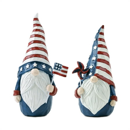 Melrose 55527DS 3.82 x 2.95 x 7.17 in. Americana Gnome, Red, White & Blue - Set of 2