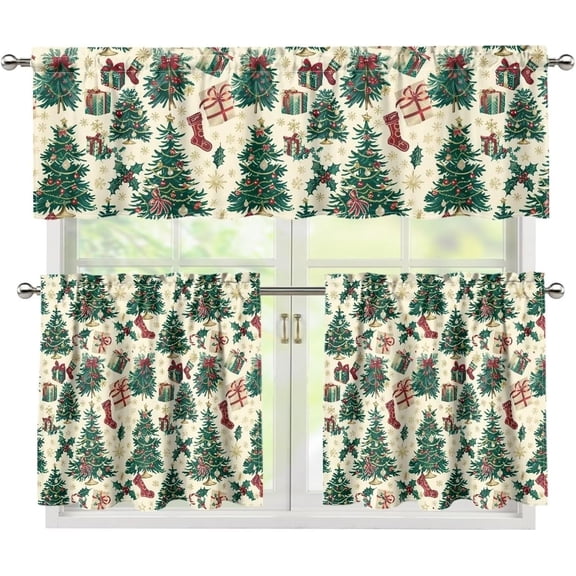 Christmas Tree Socks Kitchen Curtains and Valances Rod Pocket Kitchen Curtains 3 Piece Set Removable Washable Short Curtains for Home Farmhouse Rustic Tier 36 Inches Long