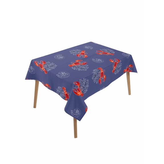 Navy Blue Coastal Table Cloth, Red Lobster Nautical Ocean Waterproof Tablecloth for Rectangle Tables, Reusable Washable Fabric Table Cover for Restaurant Kitchen Dining Tables 60"x84"