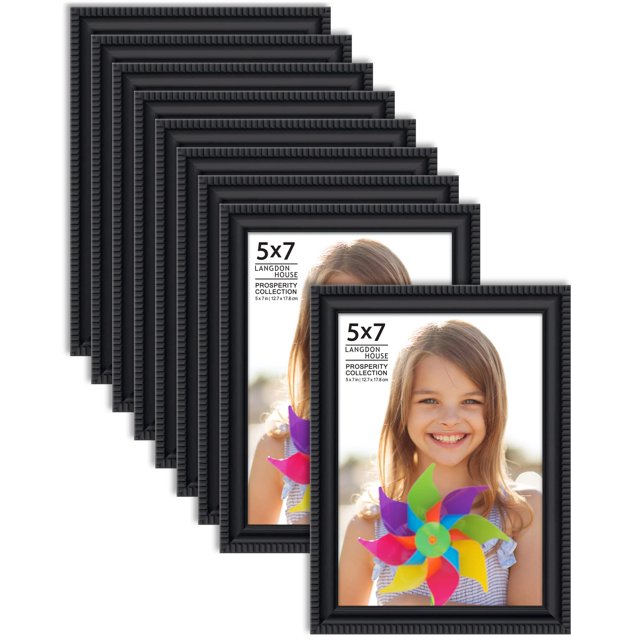 Langdon House 5x7 Picture Frames (Black, 12 Pack), Contemporary Frame Set, Wall Mount or Table Top, Prosperity Collection