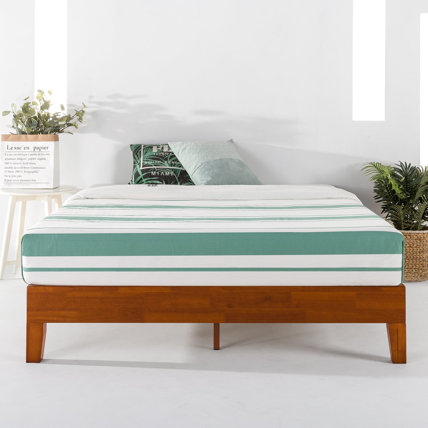 Best Price Mattress 12 Inch Grand Solid Wood Platform Bed Frame, Cherry - Walmart.com - Walmart.com