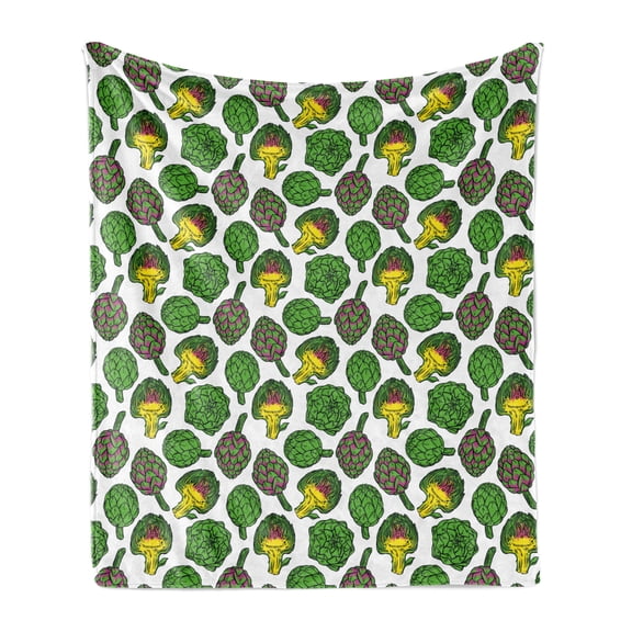 Artichoke Soft Flannel Fleece Blanket, Vivid Colored Artichokes Cooking Food Eating Groceries Vegan Options, Cozy Plush for Indoor and Outdoor Use, 60" x 80", Yellow and Fern Green, by Ambesonne