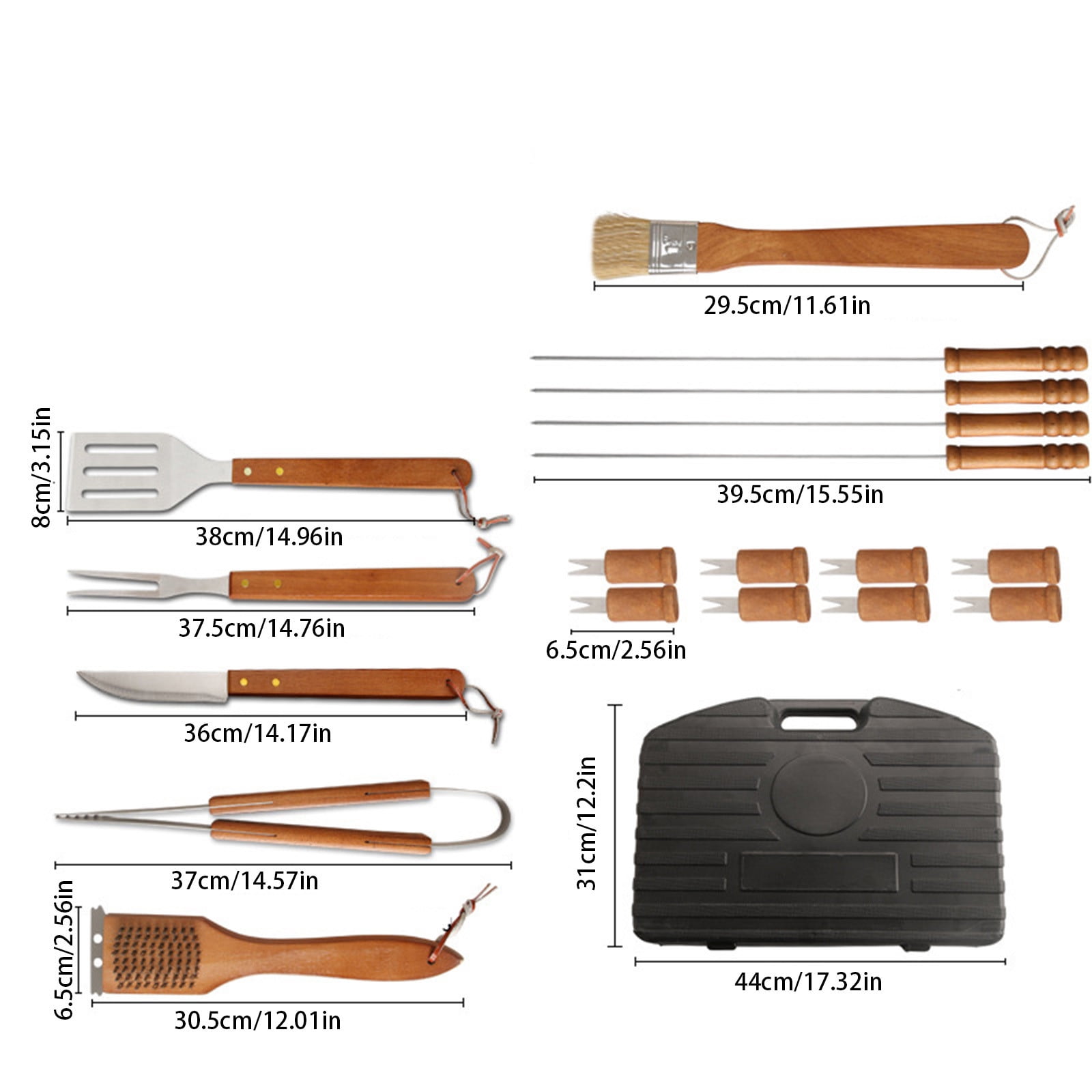 Wooden Grill Tool Set, BBQ Accessories and Grill Tools, Durable Stainless-Steel Utensils with Recycled Plastic Case, Spatula, Tongs, Cleaning Brush & More, Grilling Gifts for Men, 18-Piece