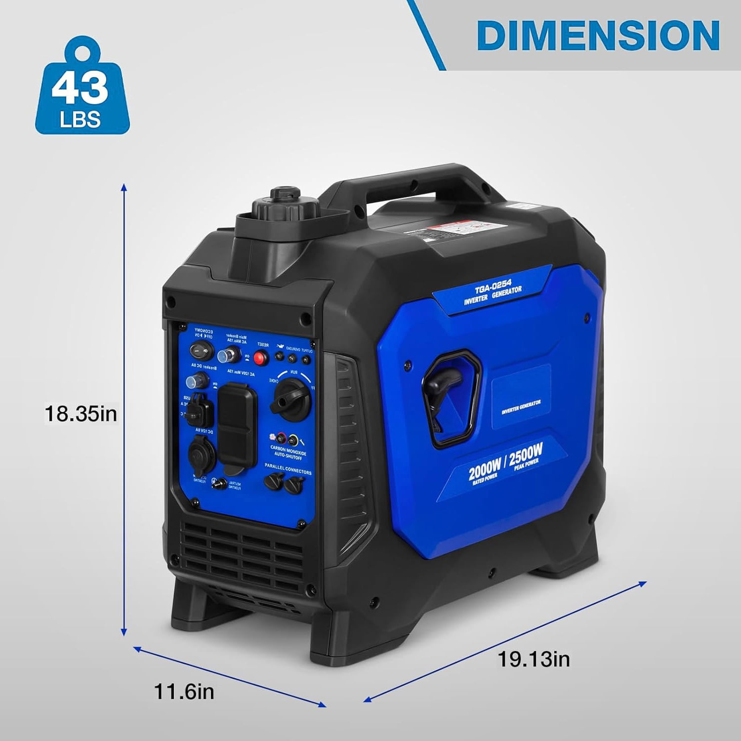 HYKOLITY 2500W Portable Generator Quiet Gas Inverter CO Detect 120V AC 12V DC Dual USB Parallel Ready Outdoor Camping Home Emergency Backup
