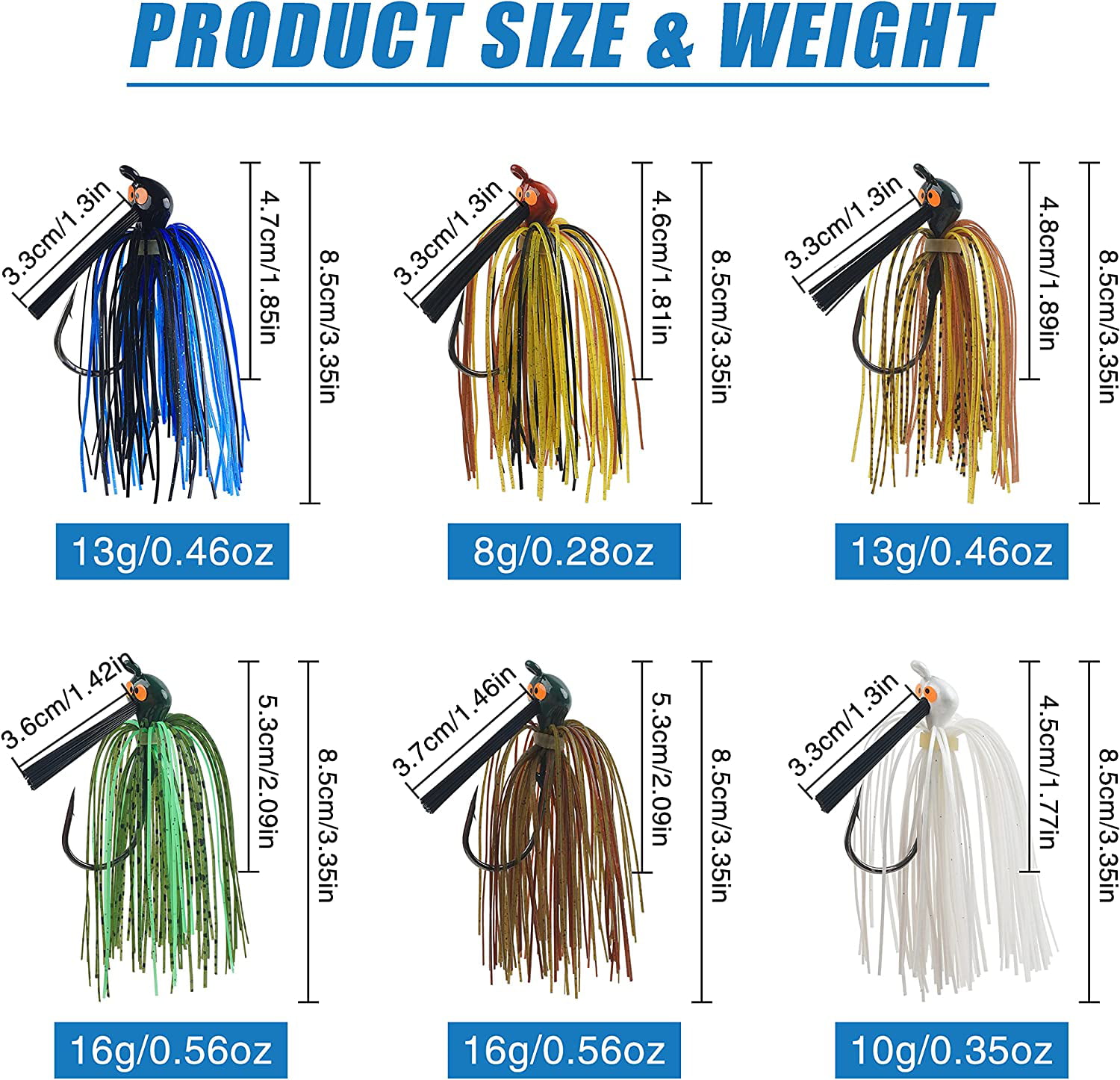 Swim Jig Fishing Lures Rubber Flipping Jig Weedless Skipping Jig Kit Bass  Fishing Tungsten Jig Head and Silicone Skirt