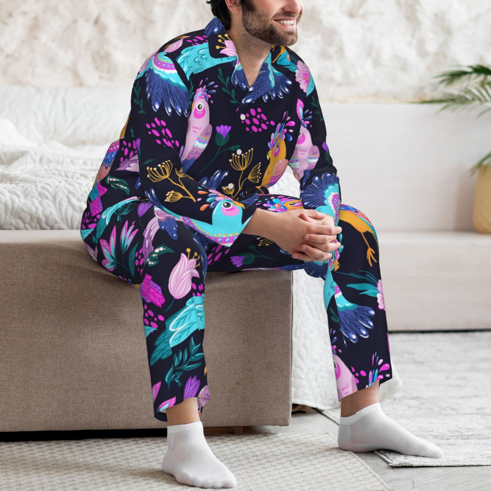 MoFiz Men's Pajama Set Long Sleeve Crew Neck Shirts & Bottom