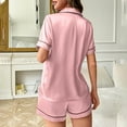 thumbnail image 4 of Womens Silk Sleepwear Shorts Set 2 Piece Satin Pajamas Summer Button Down Collared Shirt Shorts Comfy Home Loungewear Hot Pink, 2XL, 4 of 6