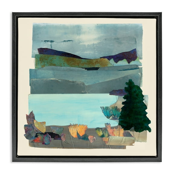 Stupell Industries Abstract Lake View Scene Abstract Painting Black Floater Framed Canvas Art Print Wall Art, 18 x 18