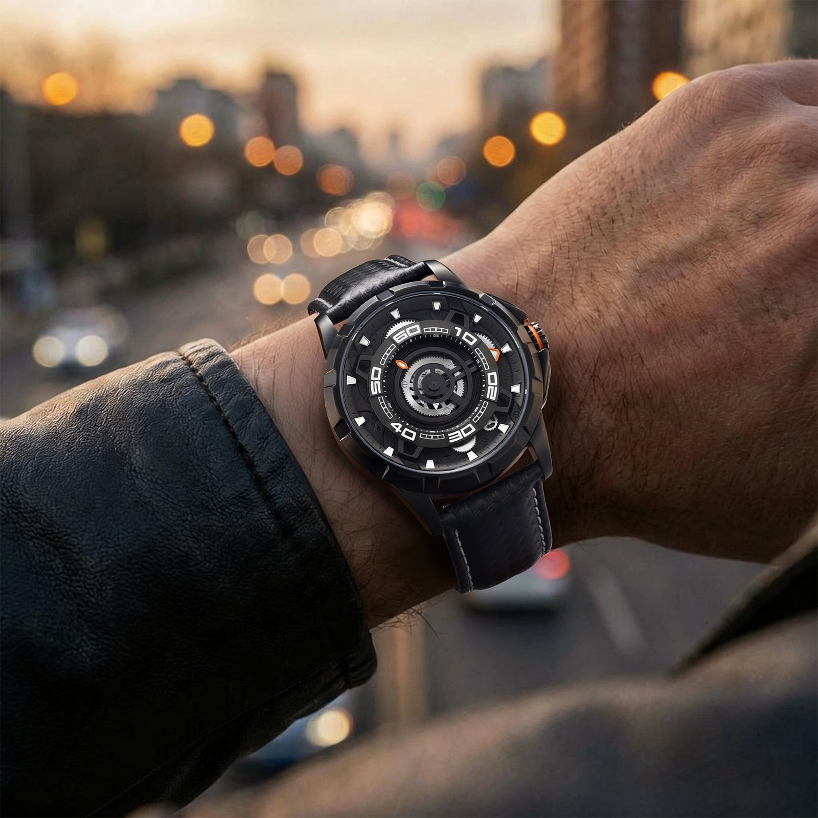 BERNY Mens Skeleton Automatic Watch, Luxury Fashion Self Winding Mechanical Watch with Leather Strap, Exhibition Caseback, Sapphire Crystal, Luminous 50M Waterproof Watches for Mens Gifts (Balck)