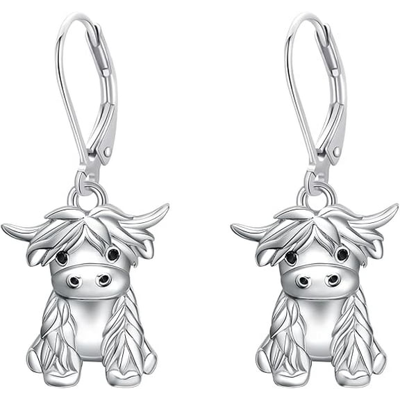 ‌JEABZEL Women's 925 Sterling Silver Highland Cow Dangle Earrings with Leverback Clasps - Adorable Highland Cow Jewelry