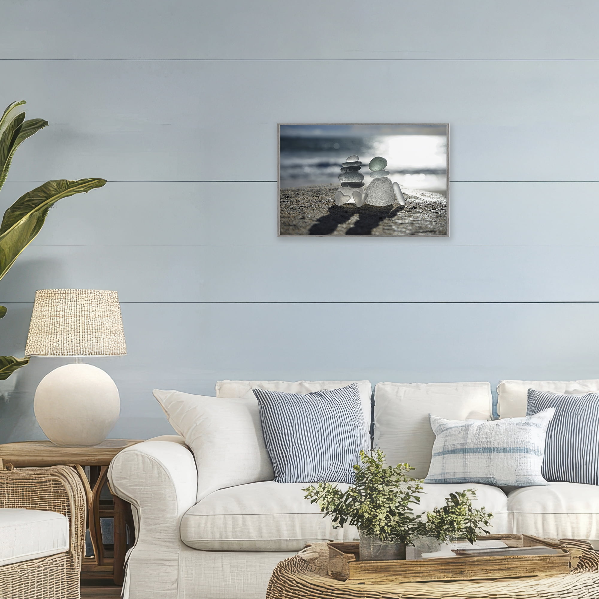 Stupell Industries Zen Sea Glass Hearts Gray Framed Giclee Art, design by LMarie Allen