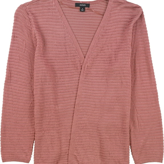 Alfani Womens Textured 3/4 Sleeve Cardigan Sweater, Pink, Large