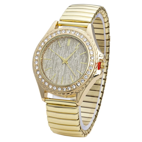 Blekon Collections Womens Quartz Linear Sparkly Dial Design Gold Stretch Band Watch
