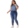 thumbnail image 3 of DARING DIVA Women's Plus Size Short Sleeve Denim Button Down Cropped Jacket 2X Light Blue, 3 of 6