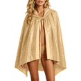 thumbnail image 2 of Halloween Sequin Hooded Cape, Tie-Front Sparkly Cloak for Stage Performance & Holiday Party, Glittery Open-Front Cover-Up for Women, 1 PC Gold, 2 of 8