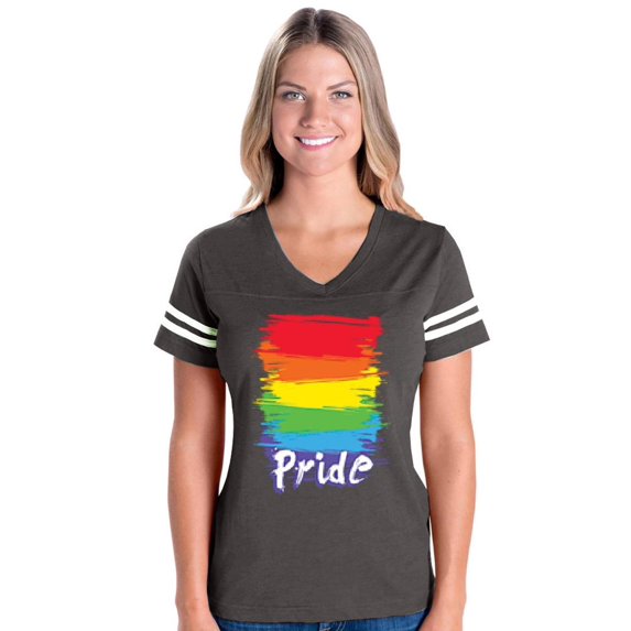 Womens Rainbow Pride Football V-Neck T-Shirt