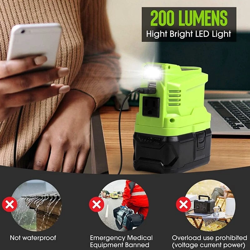 150W Powered Inverter Generator for Ryobi 18V Li-ion Battery  with USB LED Light