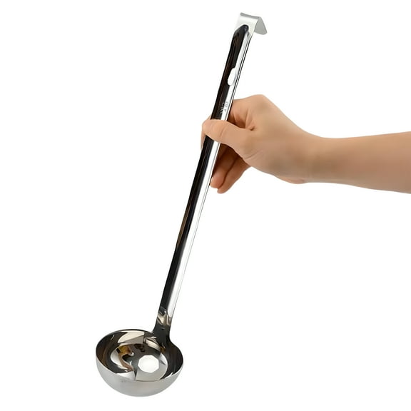 FACEGA Soup Spoons Long - Hand Stainless Steel Ladle Hooked Hangable Soup Ladle,Silver