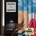 thumbnail image 3 of Summer Slippers Blackout Curtains for Bedroom/Living Room, Pinch Pleated Black Out Curtains, Tropical Straw Hat Pool Wood Grain Room Darkening Window Drapes with Hooks 2 Panels, 39"x70", 3 of 8