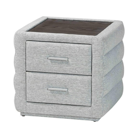 Baxton Studio Cadmus Light Gray Channel-Tufted Fabric 2-Drawer Nightstand