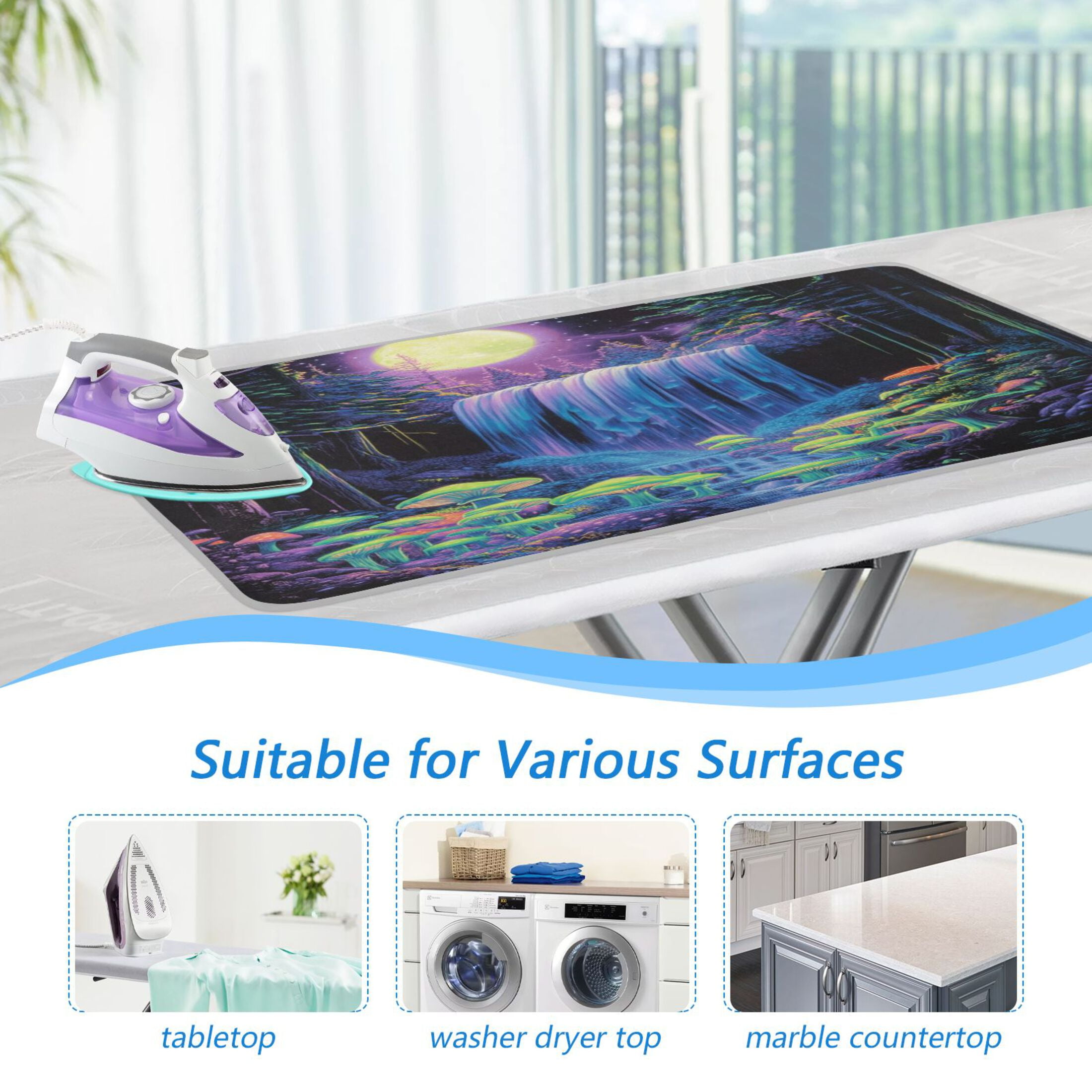 Ironing Mat Portable Ironing Blanket for Table Top Travel Ironing Pad for Washer Dryer 27.6" x 47.2" Neon Oversized Waterfall