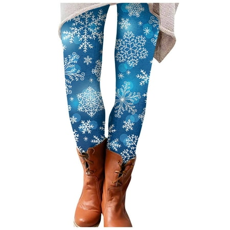 Dndkilg Christmas Leggings for Women Graphic Tummy Control High Waisted Holiday Womens Panties Funny Workout Clothing Tight Active Leggings Sky Blue S
