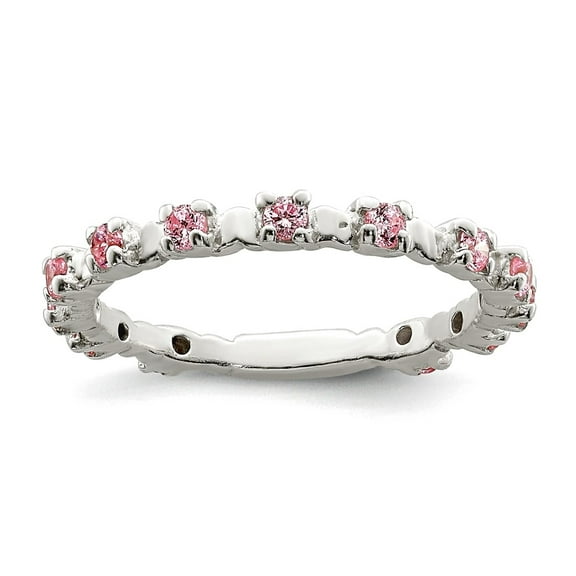 925 Sterling Silver Polished Pink and White Cubic Zirconia Ring Size 4 2.5mm Wide Ring for Women