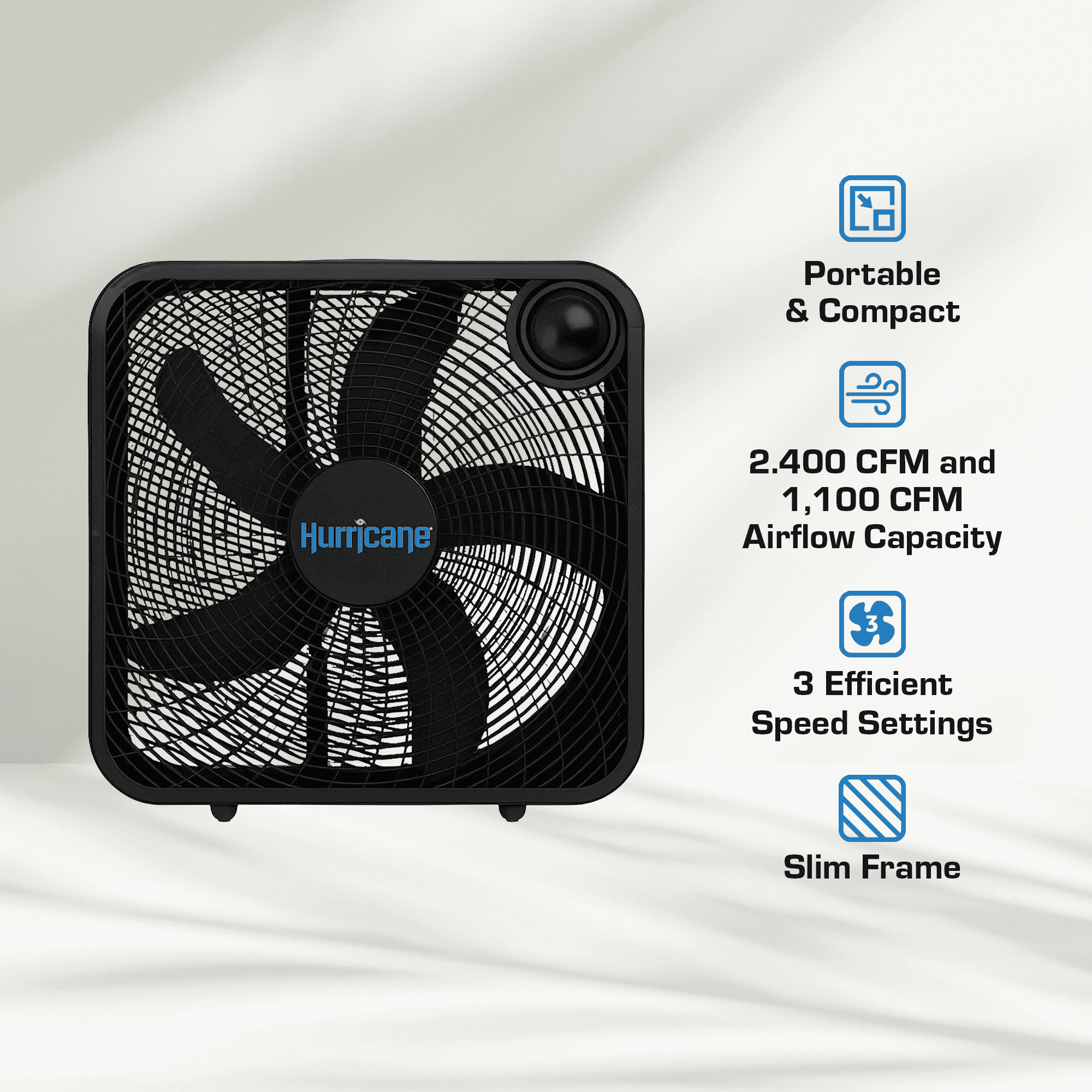 Hurricane 20 Inch Classic Series Floor Box Fan with 3 Speed Settings, Black, 5 Pack