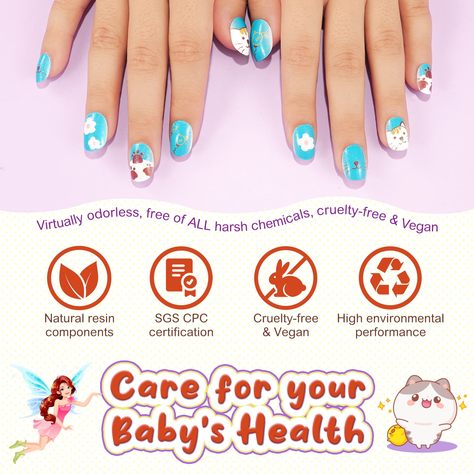 Aliver 288 Pieces Fake Press on Nails for Kids,Girls' Cute Nail Art Decoration,Gifts for Aged 3-12 Children,Style A+B