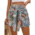 thumbnail image 3 of Women's Printed Bohemian Shorts with Front Knot High Waist Summer Beach Vacation Shorts Green S, 3 of 8