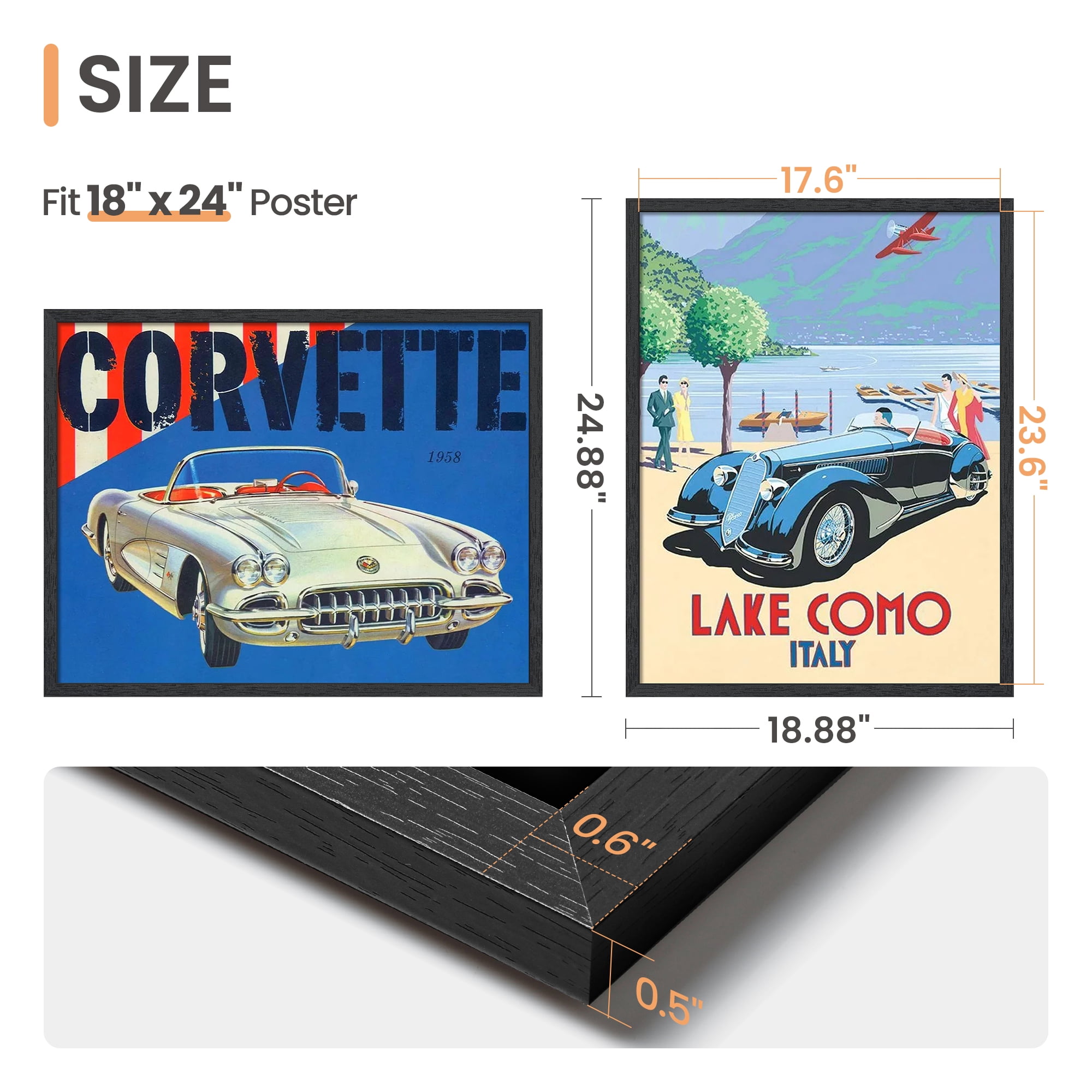Sindcom 18x24 Wooden Picture Frames, Wall Gallery Photo Frames, Black Poster Frames, Set of 3