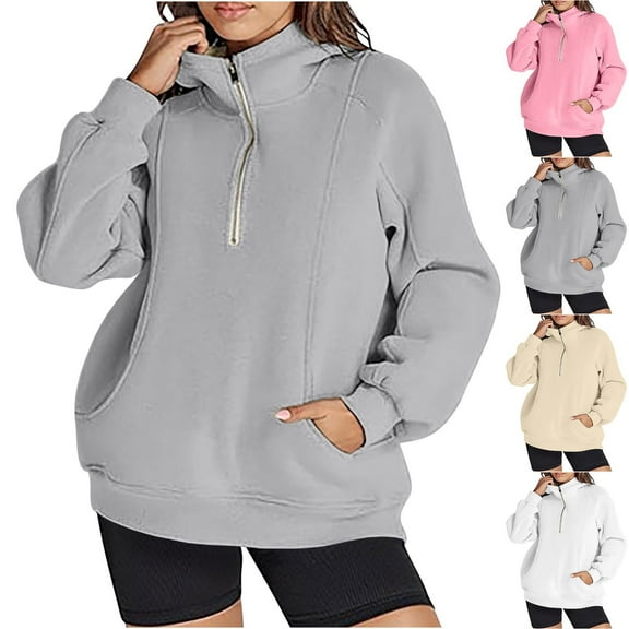 Ashirexll Zip up Hoodie Women, Hoodies for Women, Ladies' Fashion Loose Casual Half Zipper Hooded Sweatshirts Long Sleeve Tops