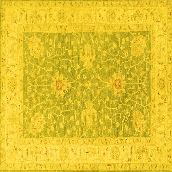 Ahgly Company Indoor Square Oriental Yellow Traditional Area Rugs, 7' Square