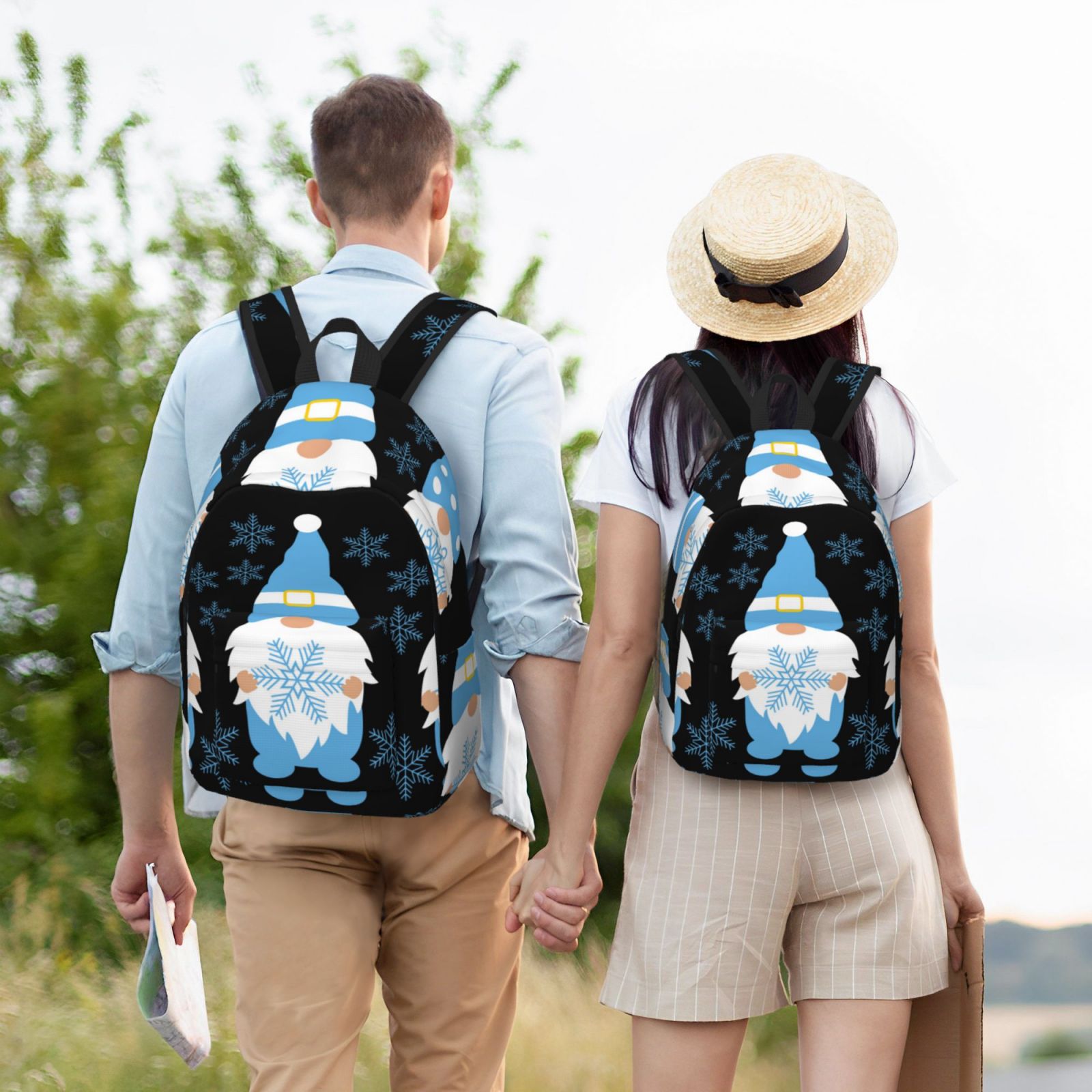 4360 Gnome Snowflake Christmas Plaid Backpack Purse Fashion Shoulder Bag White Christmas Gnome Pattern Cute Fanny Packs for Women  main image 4