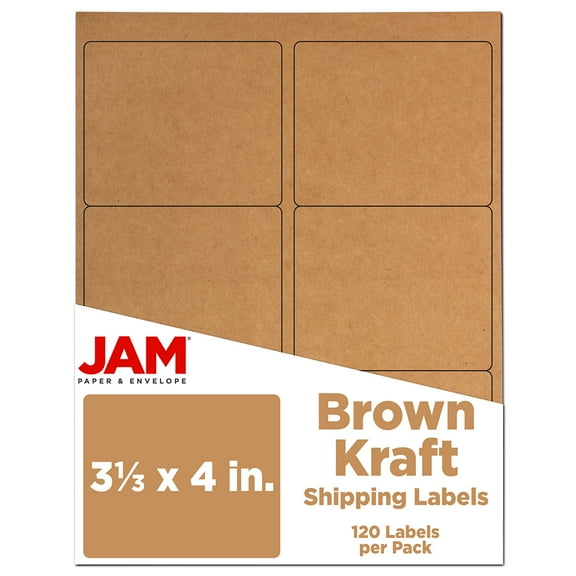 JAM Paper Shipping Address Labels, Large, 3 1/3 x 4, Brown Kraft, 120/Pack