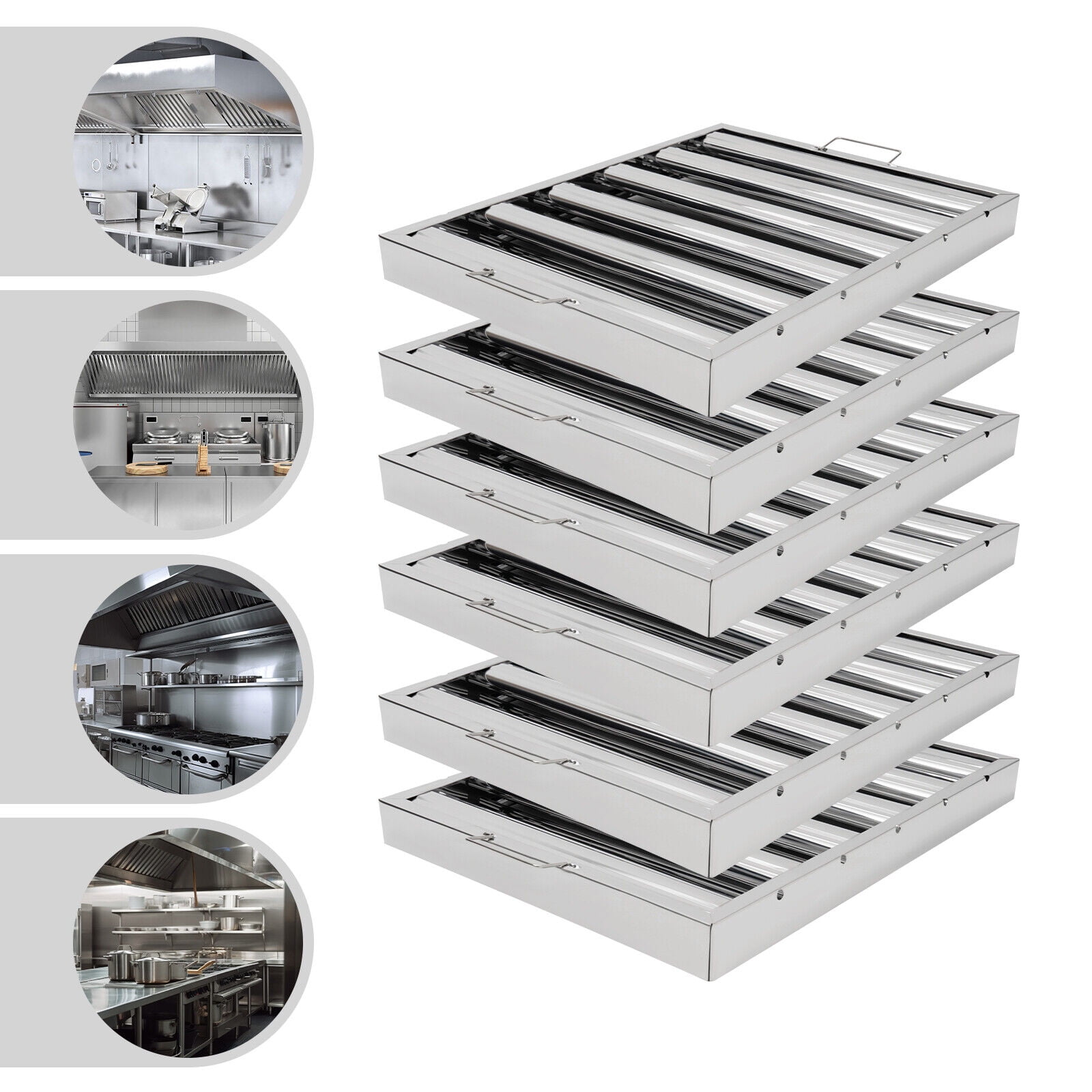6Pcs Hood Filters Stainless Steel Commercial Exhaust Hood Vent Grease Filter Baffle
