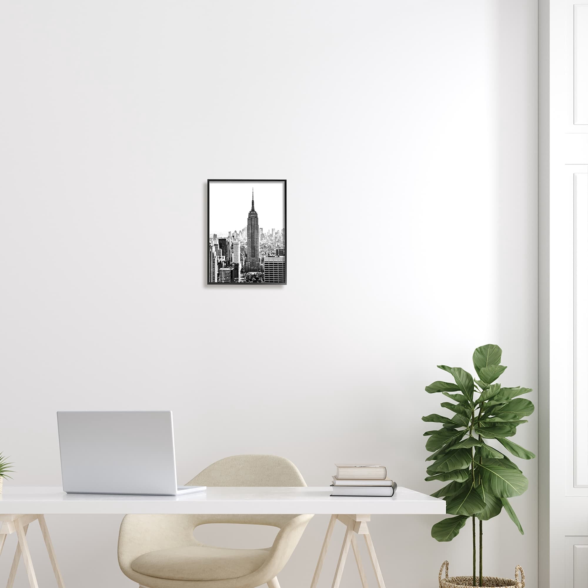 Stupell Industries New York Urban City Skyscrapers Downtown Skyline Photograph White Framed Art Print Wall Art, Design by Bill Carson Photography