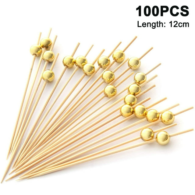 Cocktail Picks 100 Count 12cm Handmade Sticks Wooden Toothpicks Cocktail Sticks Party Supplies-Gold