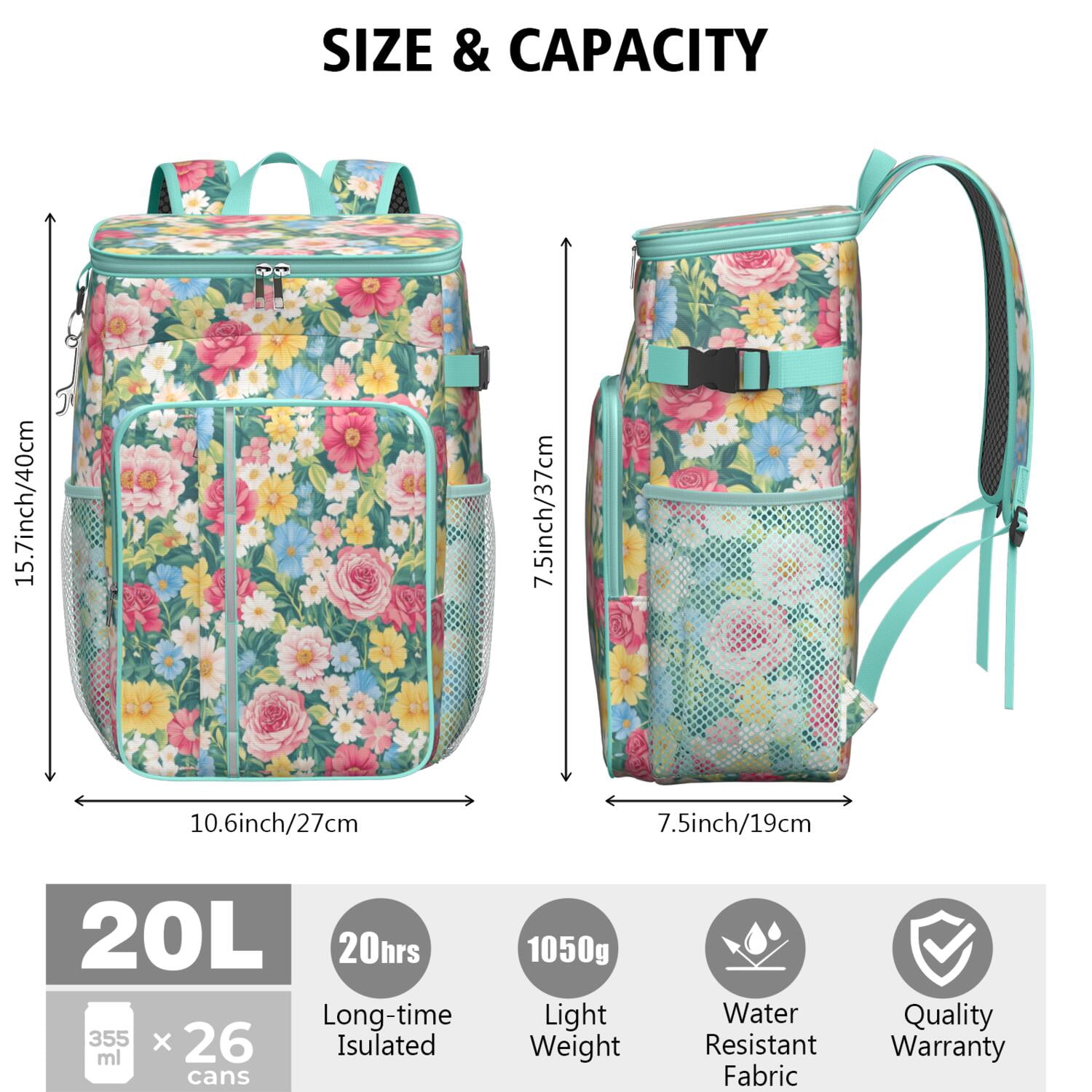 Travel Cooler Bag - Pioneer Flower Camping Beer Cooler Backpack with Bottle Opener- Waterproof Insulated Picnic Backpacks - Cooler Bag for Beach